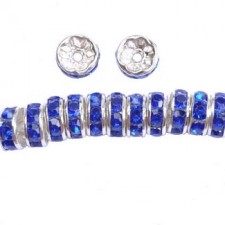Rhinestone rondelle spacer Beads 8mm Silver- Cristal Sapphire